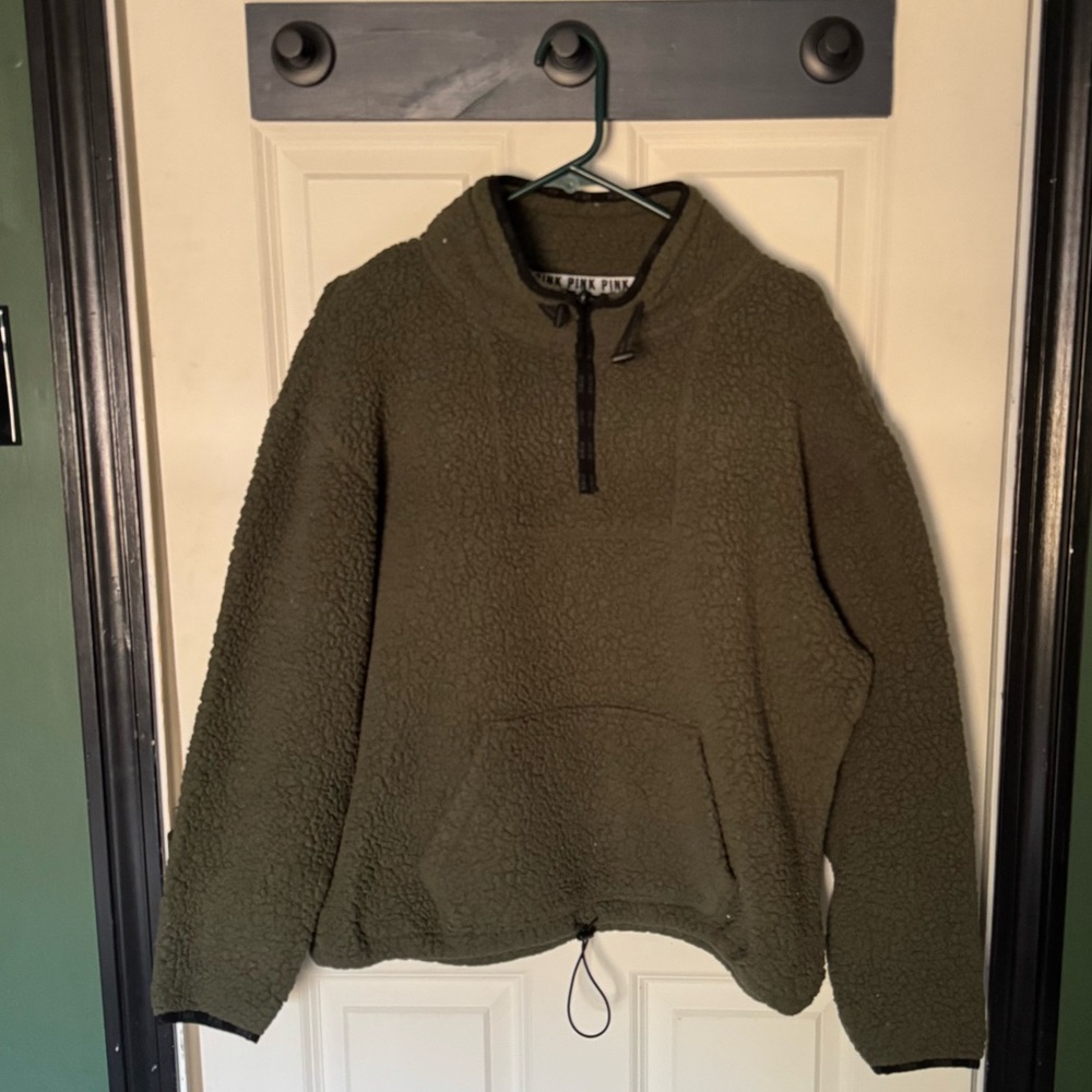 Victoria's Secret PINK Green Sherpa Half-zip Jacket